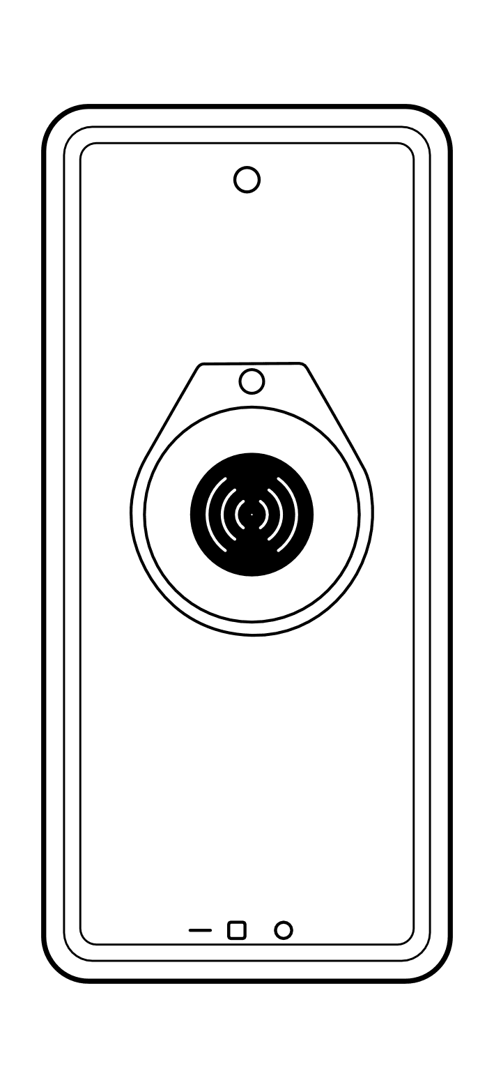 Androidの背面のNFC読み取り位置に当てたTapTag。正確な位置は機種により異なります。